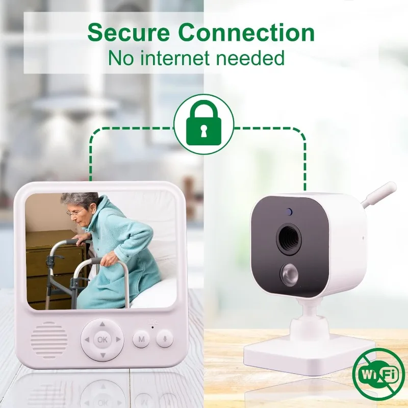 Monitor Video Intelligente per Assistenza Adatto per Bambini, Portatile, Ricaricabile, Visione Notturna a Infrarossi, Connessione Sicura, Senza WiFi