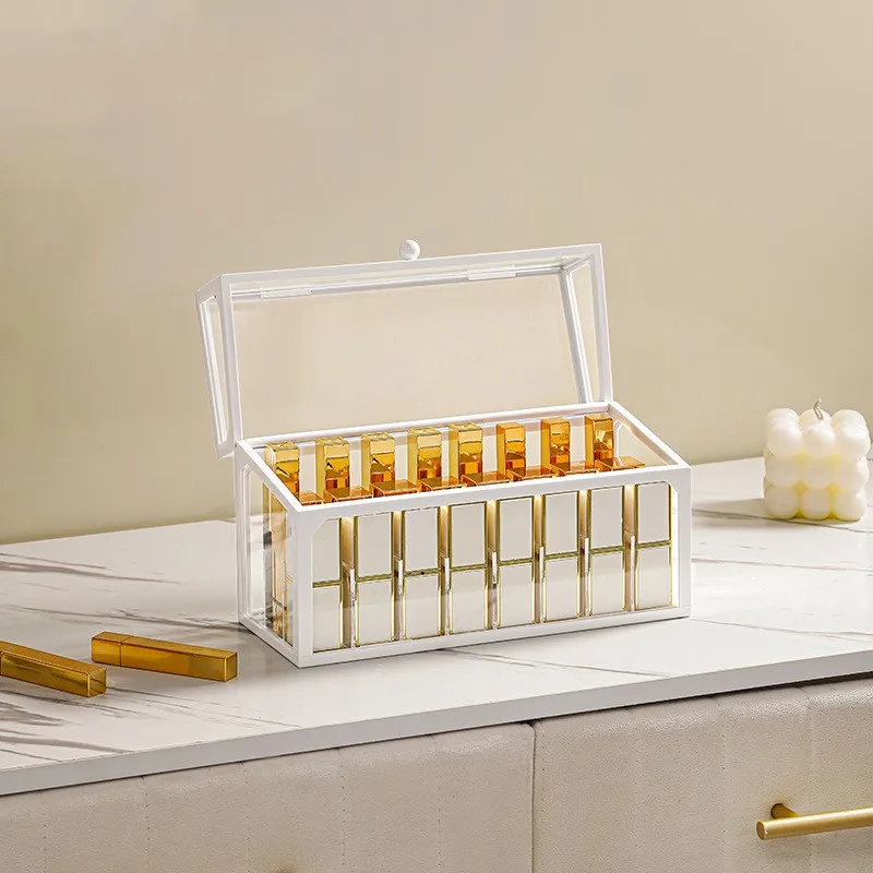 Glass Makeup Organizer Box Cosmetic Lipsticks Brush Jewelry Storage Holder Luxury Home Desktop Rack Bathroom Shelves