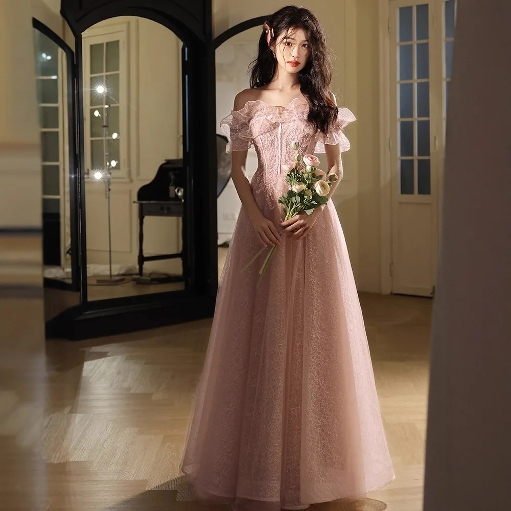 

Pink Evening Gown Women's 2025 New High-End Lightweight Luxury Small ence Banquet Host Adult Dr Art Exam