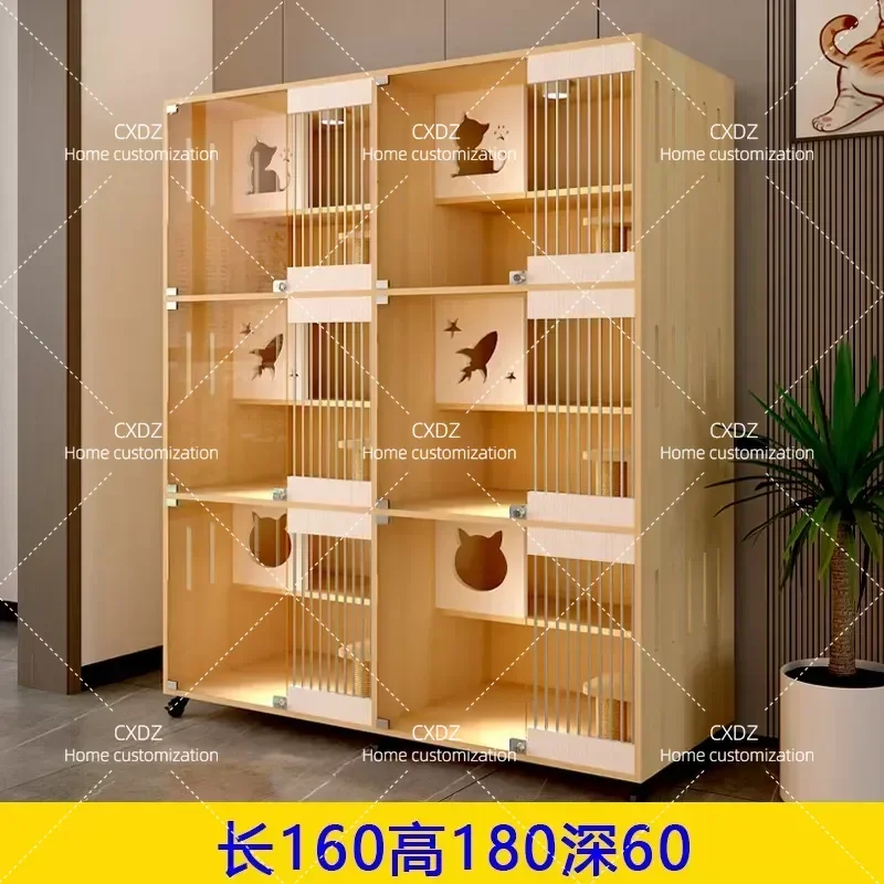 Solid Wood Cat Cage Multi Tier Pet Villa Breeding Box Display Cabinet for Cats Kittens Indoor House Furniture with Door