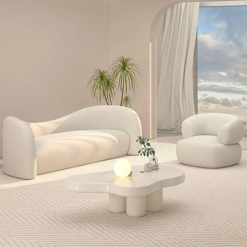 Beauty salon clothing store receives modern simple cream wind curved sofa