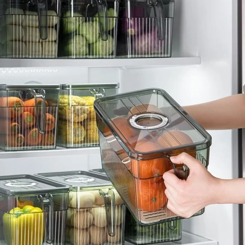 Unbreakable Kitchen Storage Basket Refrigerator Organizer Timing Freezing Crisper Box Transparent Food Drain Sealed Organizer