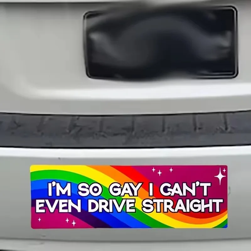 1pc Rainbow Pride Funny Bumper Vinyl Sticker Waterproof Decal I'm So Gay I Can't Even Drive Straight Car Sticker New Driver Gift