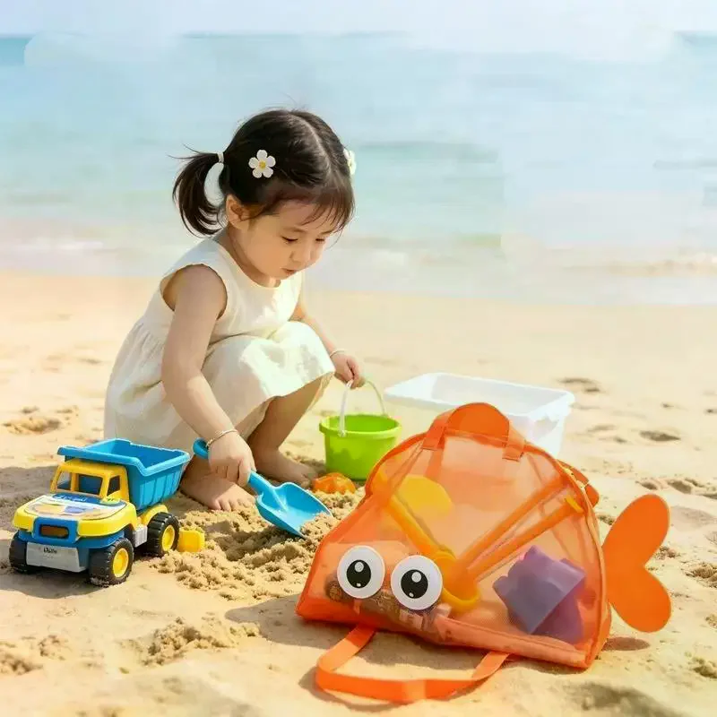 Cute Large Capacity Storage Bag Portable Foldable Mesh Sand Digging Toy Organizer Pouch For Beach Travel Outdoor Sports