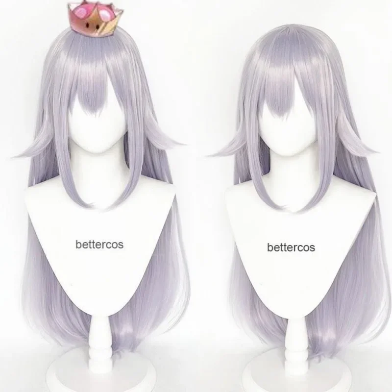 Boutte King Boo Cosplay Wig Long Sliver Purple Wigs Mario Bowsette Blonde Heat Resistant Synthetic Hair Cosplay Wigs Wig Cap