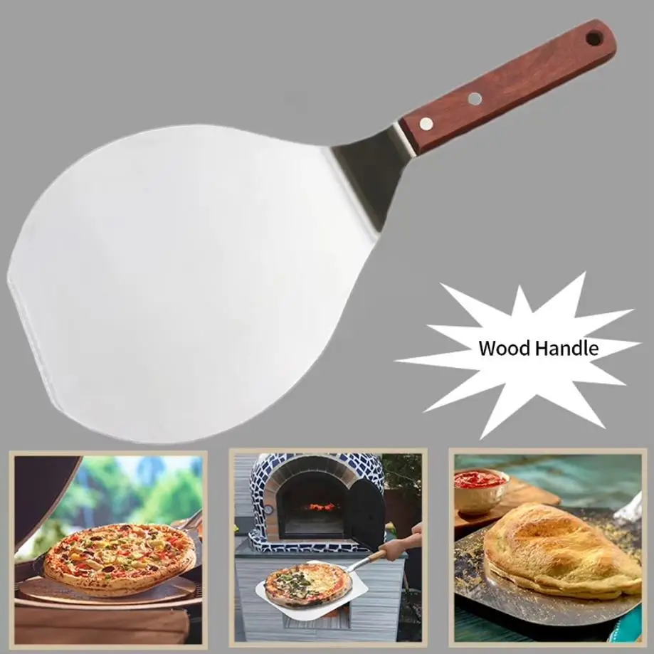 Stainless Steel Round Spatula Pizza Peel Paddle Non‑Stick Pastry Lifter Cake Shovel With Hanging Hole Home Kitchen Baking Use