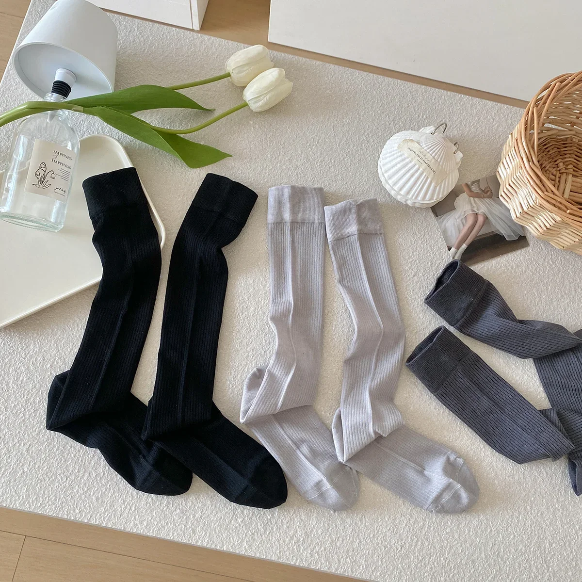 Damen-Seidensocken, hochwertig, neue Mode, Frühling und Sommer, kniehohe Socken für Mädchen, Schulstil, einfache, lässige lange Socken – Detail 19