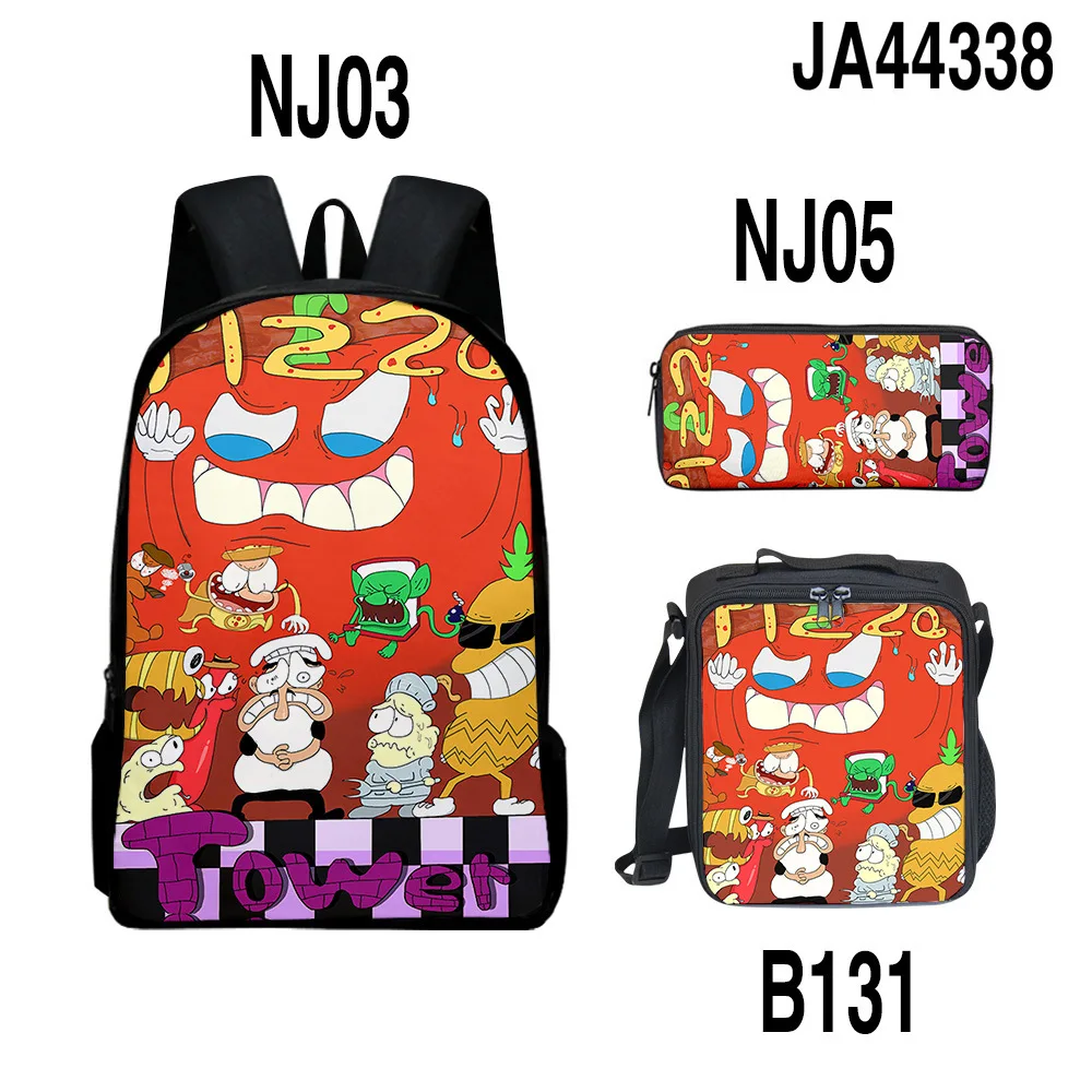 Cartoon Novelty Cool Pizza Tower Pepperman 3D Print 3pcs/Set pupil School Bags Laptop Daypack Backpack Lunch bag Pencil Case