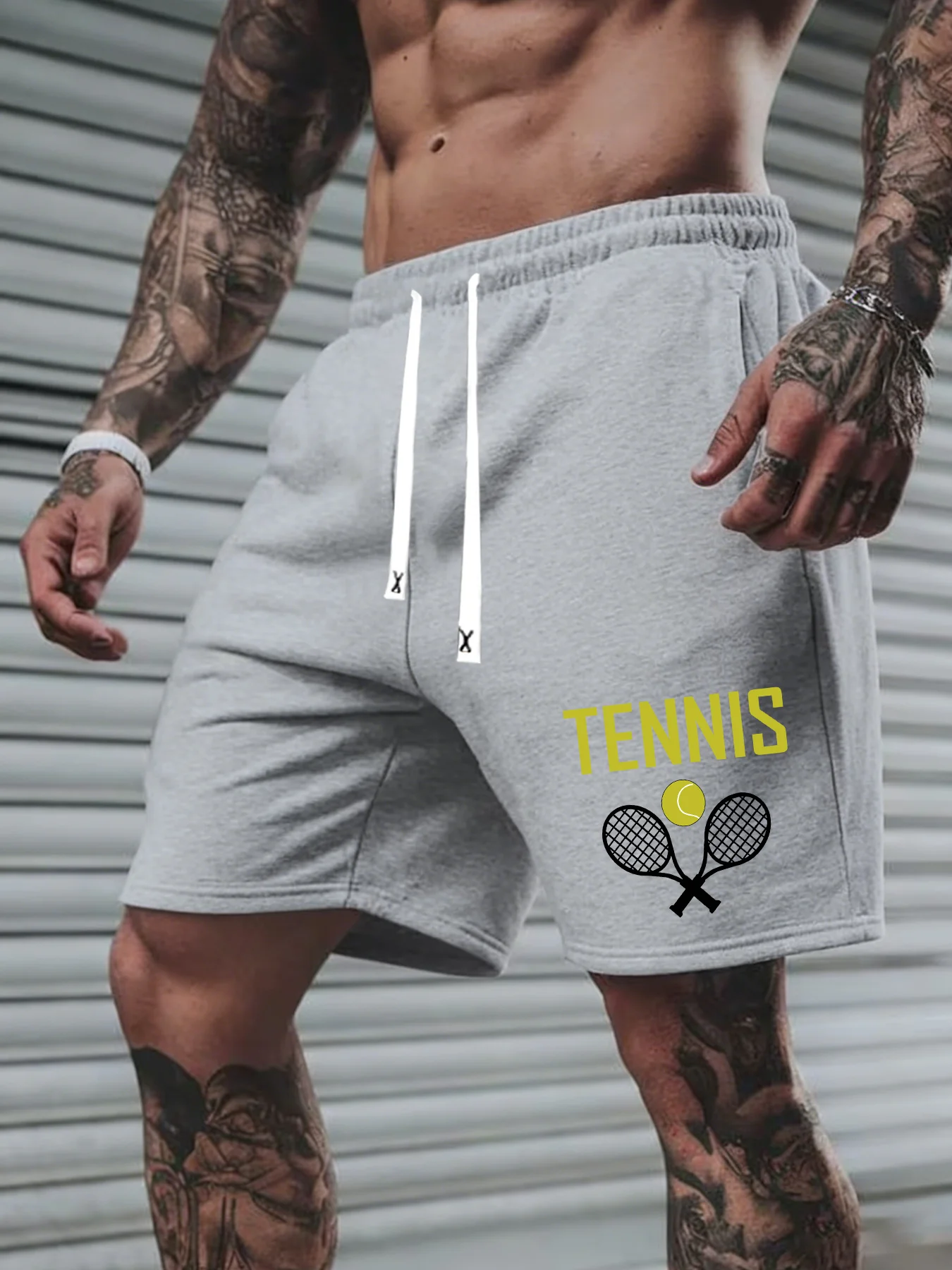 

Men's Summer Fashion Tennis Pattern Print Casual Shorts Loose Fit Elastic Waistband with Drawstring Suitable for Everyday Wear