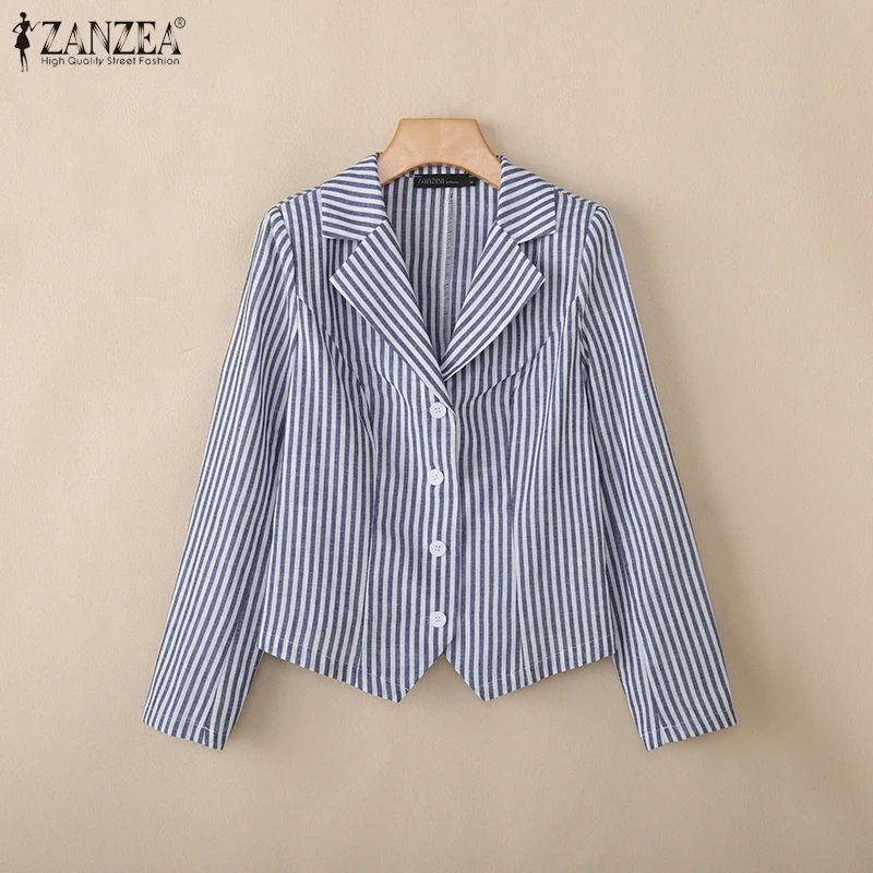 ZANZEA Women Striped Lightweight Blazer 2026 Spring Casual Long Sleeve Notched Lapel Suit Jackets Office Commuting Woman Clothes