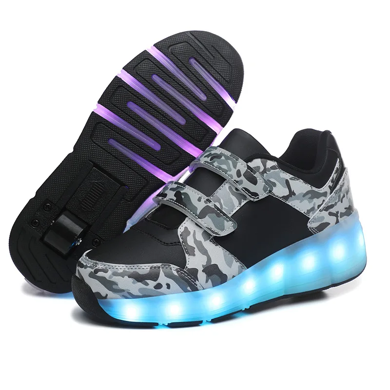 New Kids Walking Shoes USB Charging LED Light Roller Skate Shoes Children's Shoes Boys and Girls Flying Shoe with Wheel