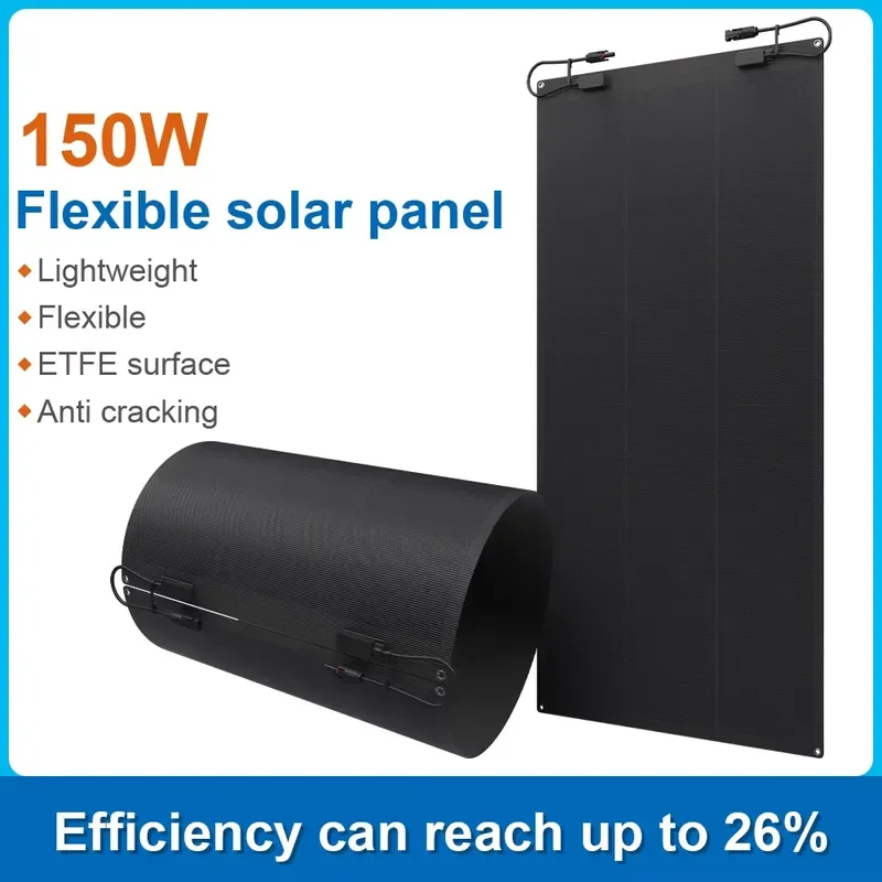 In Stock Fast Dispatch 150W Anti-Crack ETFE HPBC Cell Full Black Frameless Flexible Solar Panel for Boats Motorhomes Outdoor