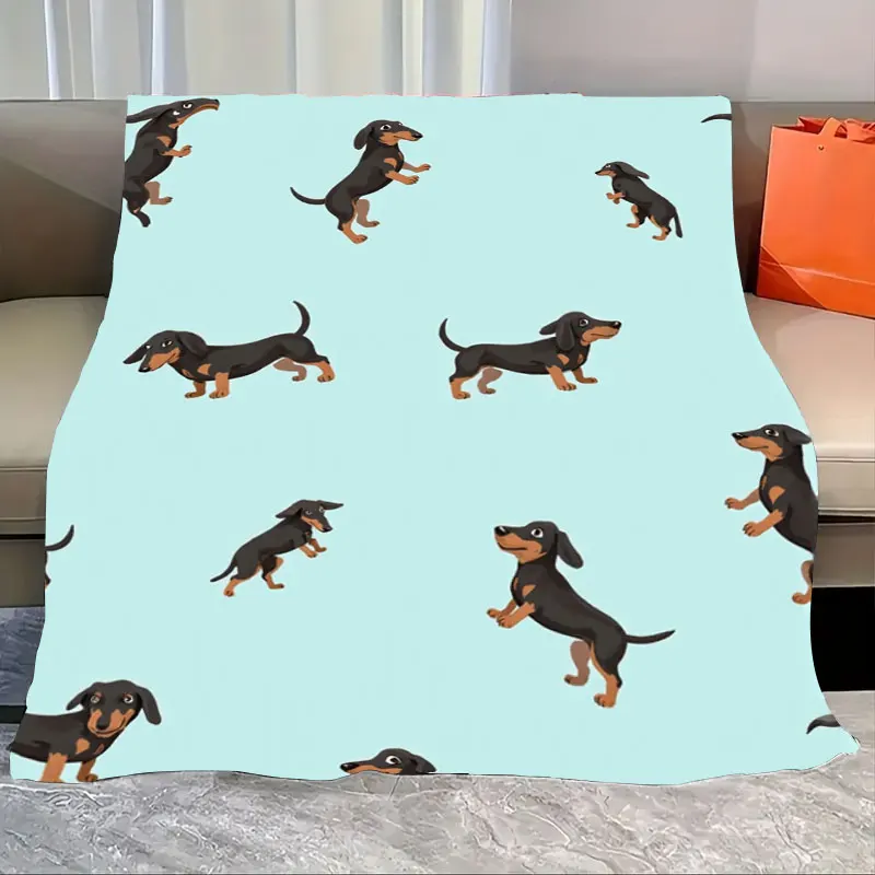 

1pc Flannel Blanket Cute Dachshund Print Soft Cozy Blanket for Home Decor & Pet Lovers