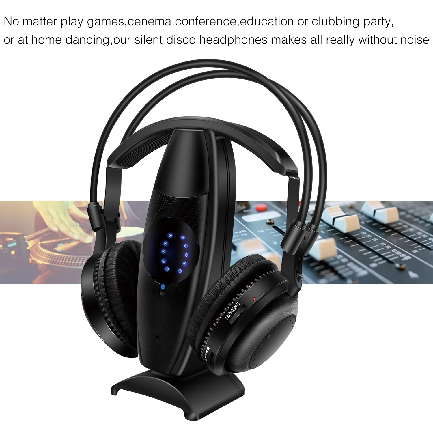 Ultra Low Bass Silent Disco Wireless Headphones 2PCS Bundle with 2 Transmitters 200m Distance for Dancing Party TV Mobile