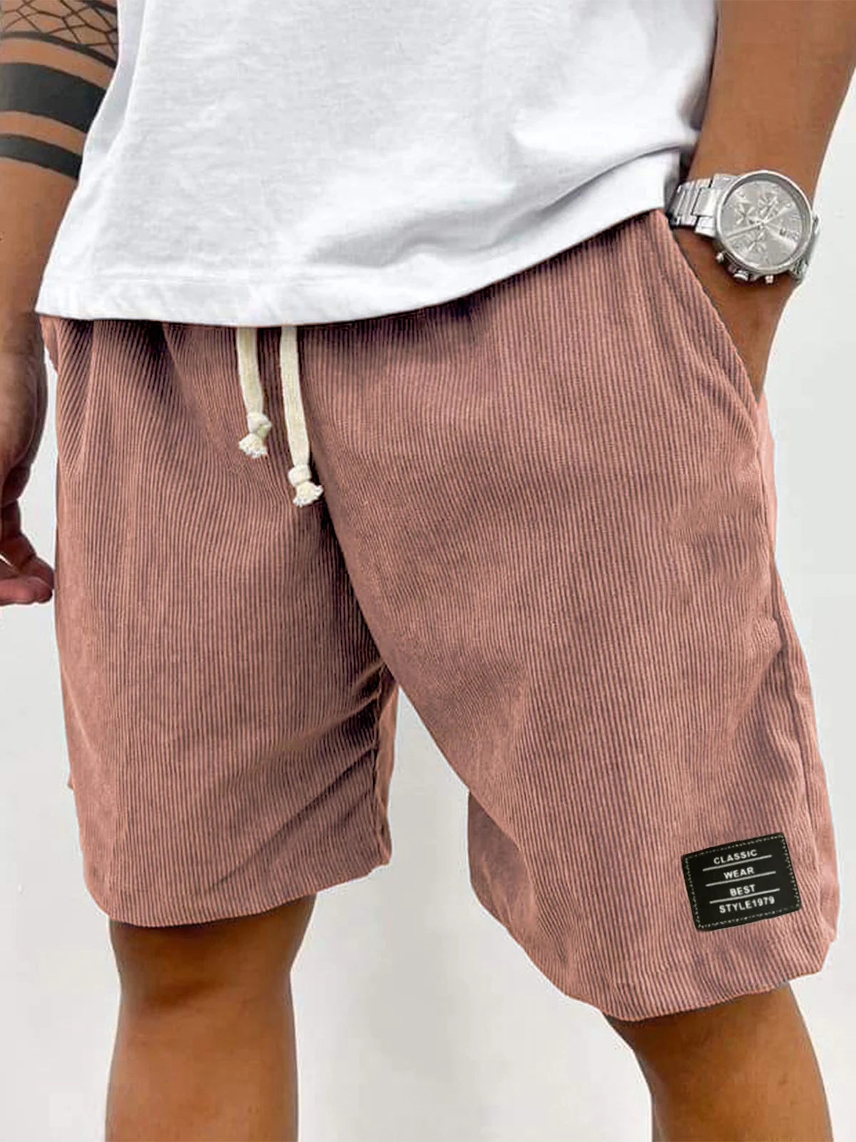 Men's Retro Corduroy Casual Shorts Men Fashion Solid Sweatpants Harajuku Corduroy Short Pants New Men Clothing Roupas image 3