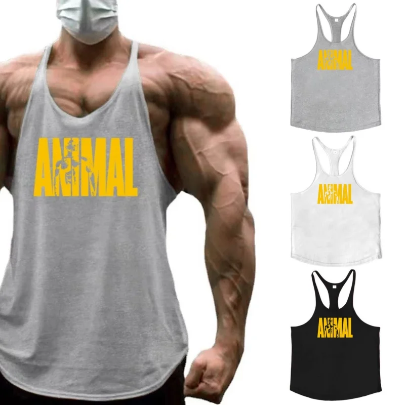Fitness Vest Men's Alphabet Printed Gym Stringer Vest Cotton Bodybuilding Sleeveless Vest Muscle Fitness Training Clothing