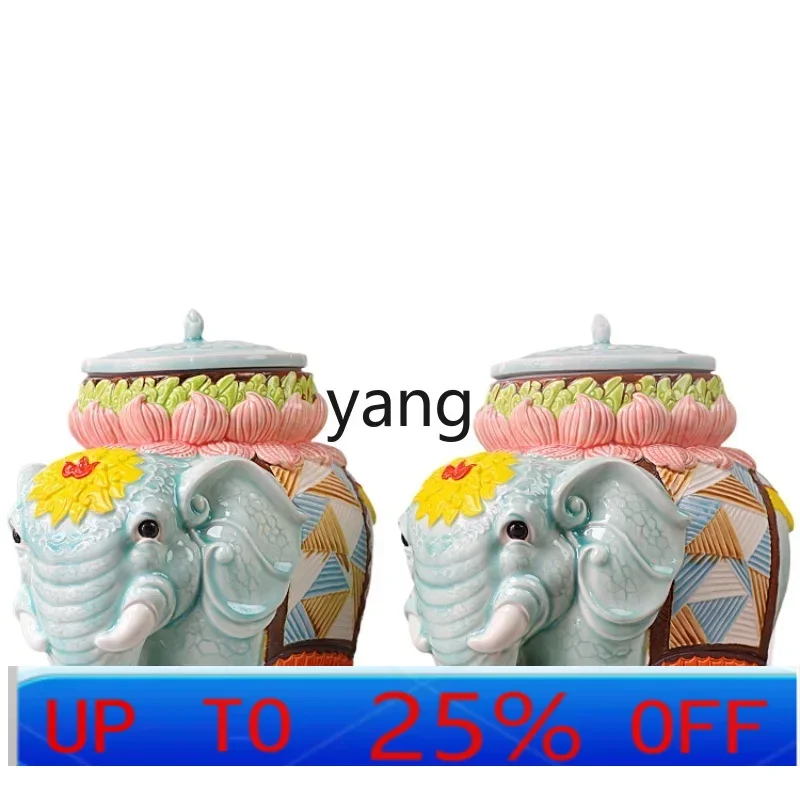 

LHH ceramic elephant ornament, a pair of handicrafts, living room TV cabinet, high-end decoration
