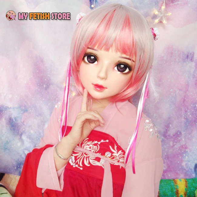 (Shi-07) mujer dulce chica resina media cabeza Kigurumi BJD ojos Crossdress Cosplay Anime japonés papel máscara de Lolita con ojos y peluca
