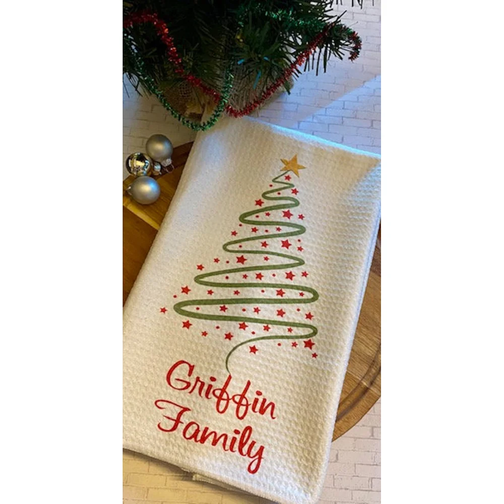 Home Decoration - Personalisierter Weihnachtsbaum, weiße Waffel, Geschirrtuch, Heiligabend,