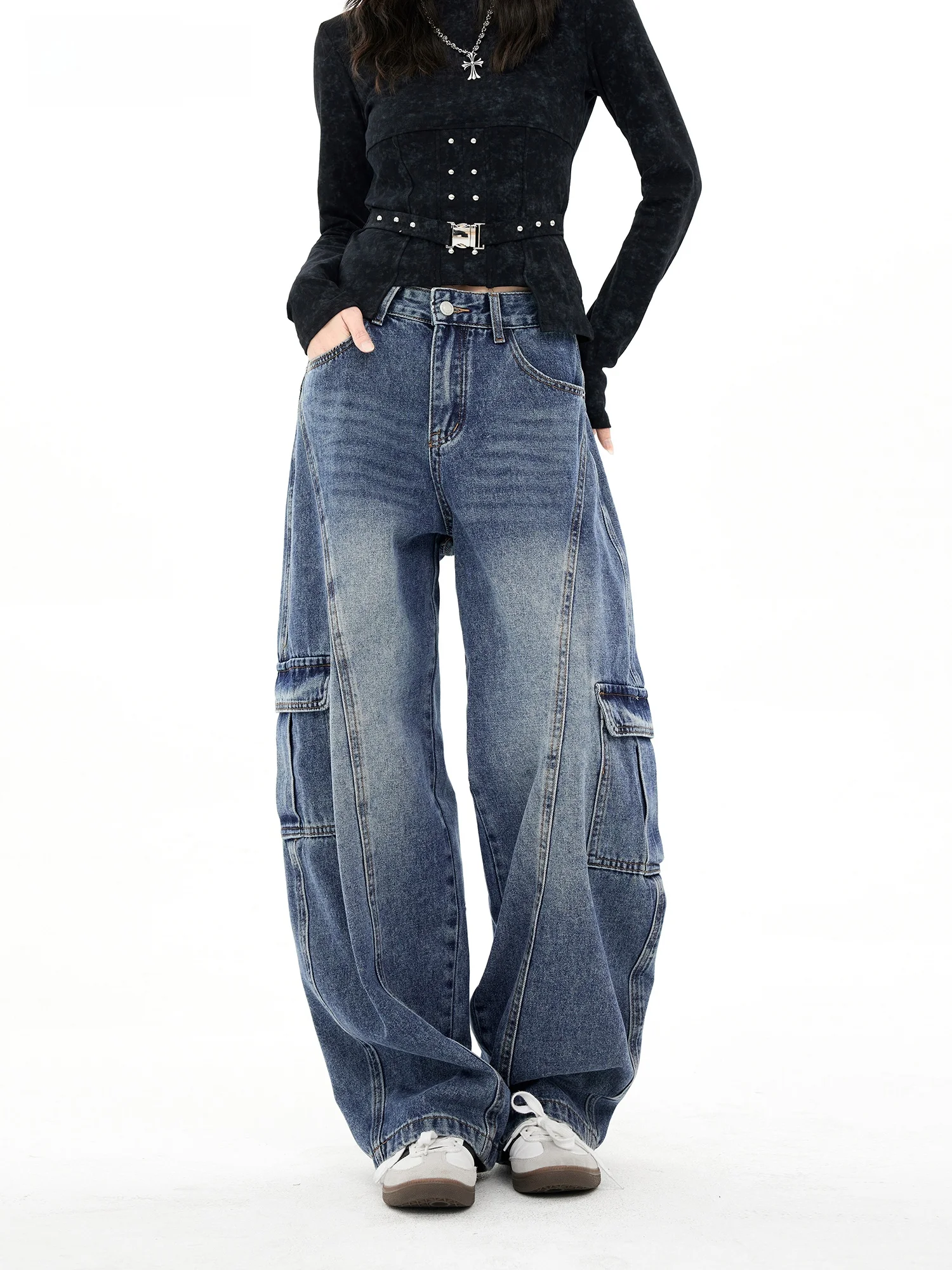 

High Waist Wide Leg Jeans Women's Spring 2026 New Sle Casual Knife Multi ket Design Cool Street Faion Jeans