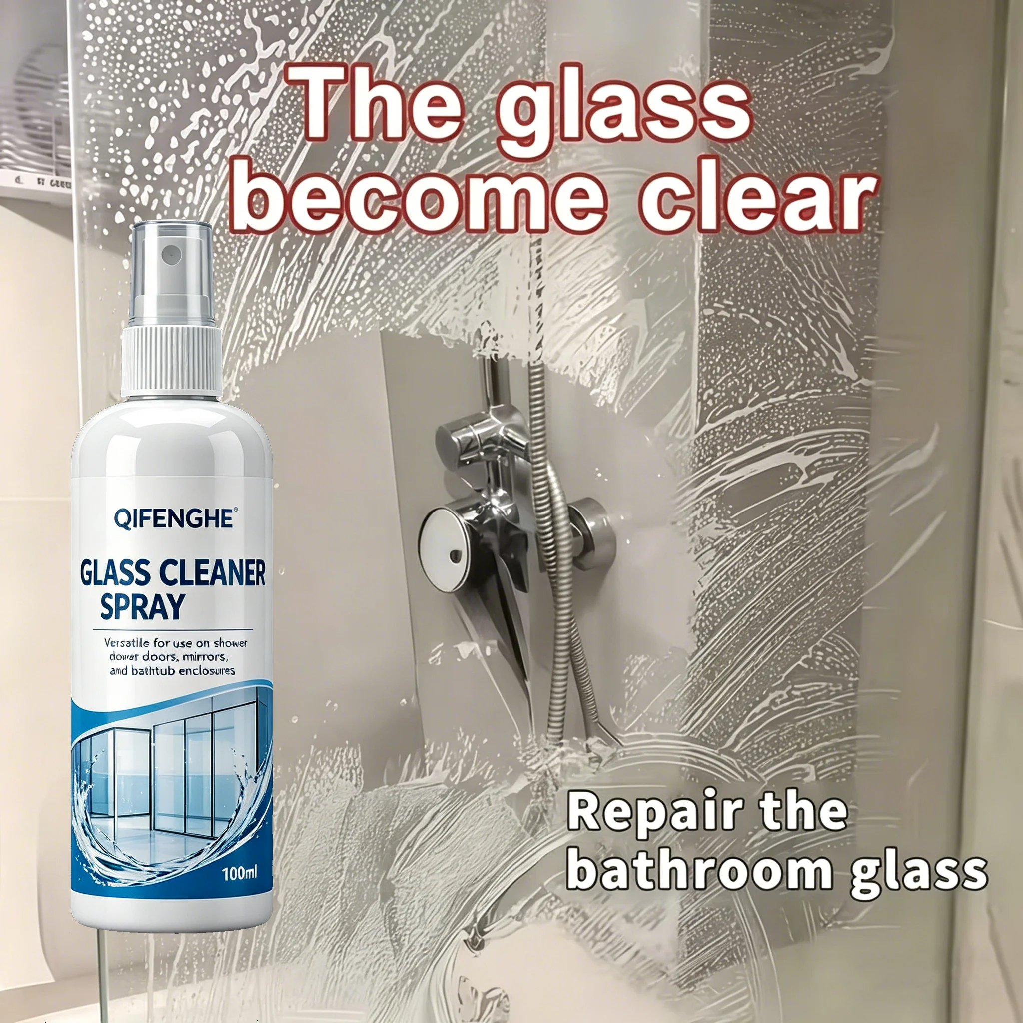 Glasreiniger-Spray, Mehrzweck-Badezimmer-Glasreinigungsspray für Duschtüren, Spiegel, Haushaltsfensterreiniger
