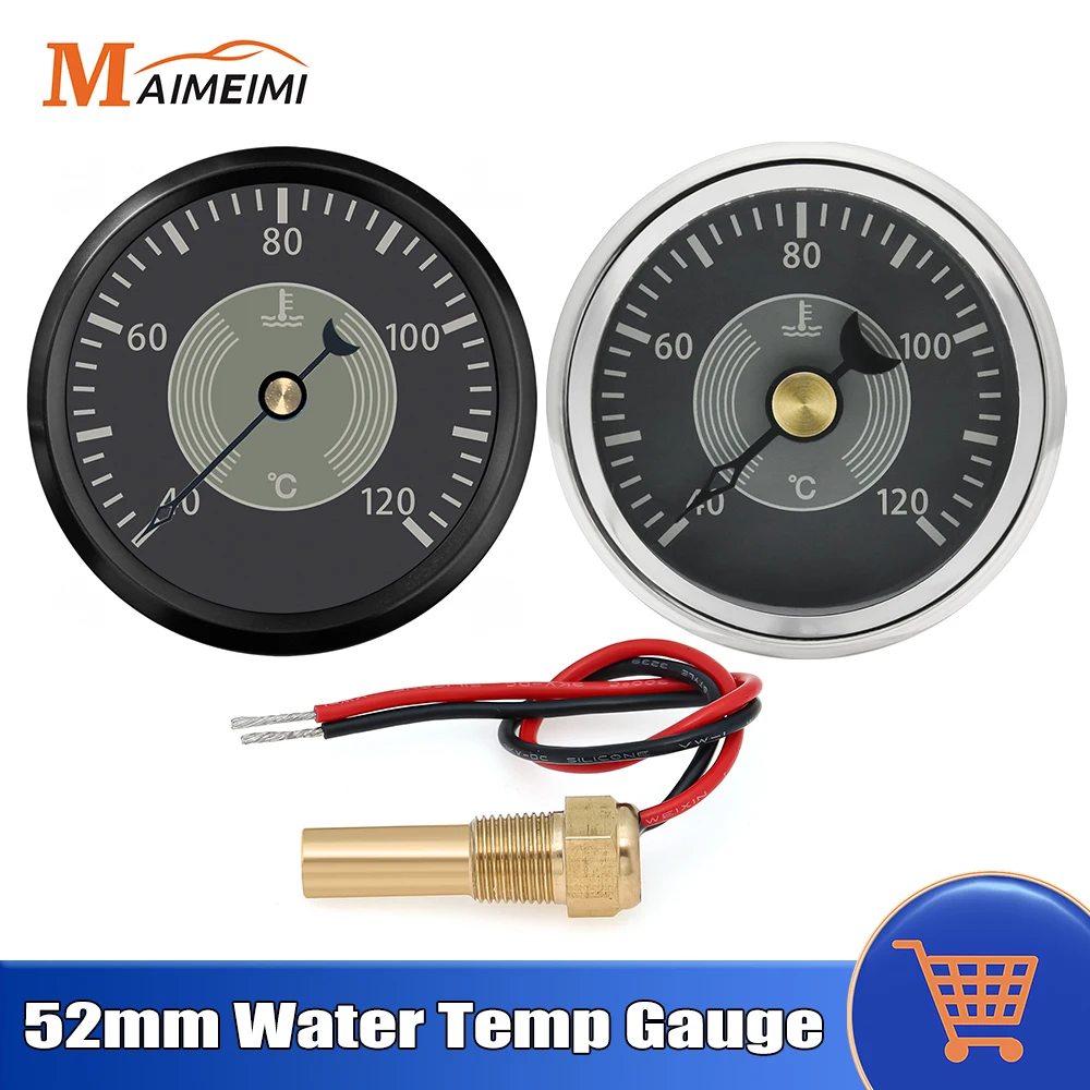 Retro 52mm Water Temperature Gauge 40-120℃ Pointer Meter 1/8 NPT Water Temp Sensor Universal for 12V 24V Car Boat Yacht Custom