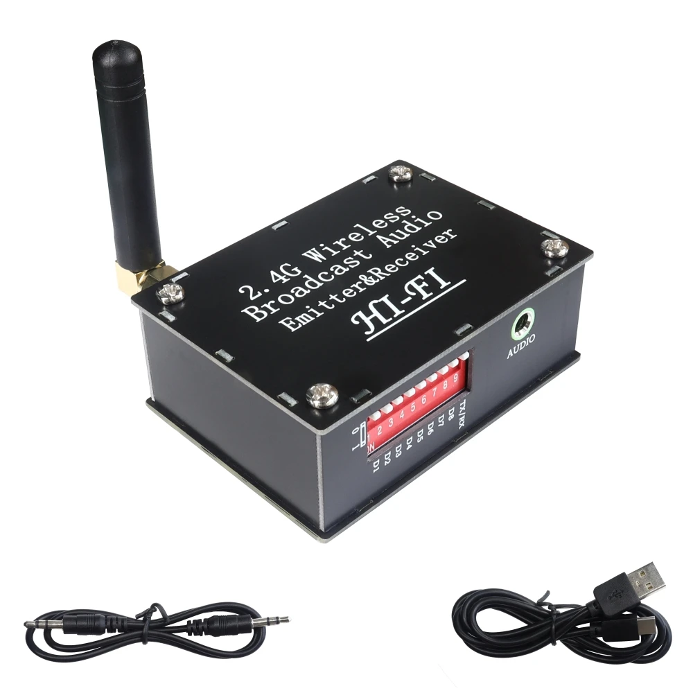 2in1 2.4G ISM HIFI Wireless Stereo Audio Transmitter Receiver 24Bit 48KHZ long distance Transmission Adapter One TX multiple RX