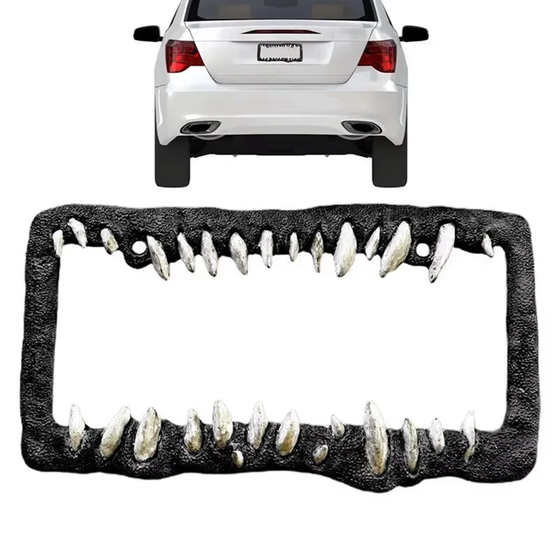 Car License Plate Frame Horror Teeth License Plate Bracket Car Supplies Front&Rear License Plate Exterior Accessories