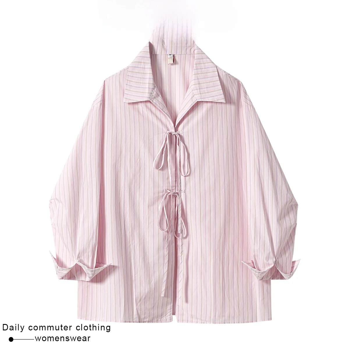 

Coshehkg Korean Style Knot Tie Stripe Collar Loose Women's Shirt Autumn New Lazy Style Top Casual Fashion