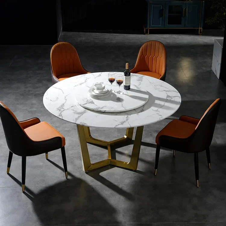 

z Modern Design Small Apartments House Furniture Dining Round Table Marble Slate Dining Table With Turntable
