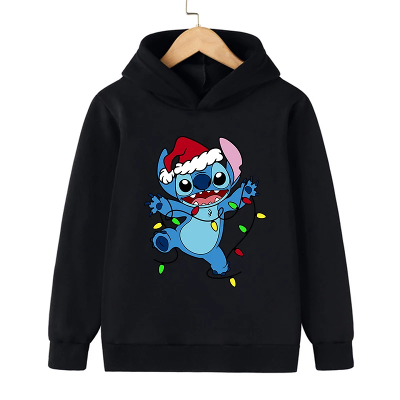 y2k Disney Christmas Stitch Hoodie Children Cartoon Kid Girl Boy Lilo and Stitch Sweatshirt Hoody Baby Casual Top Clothes