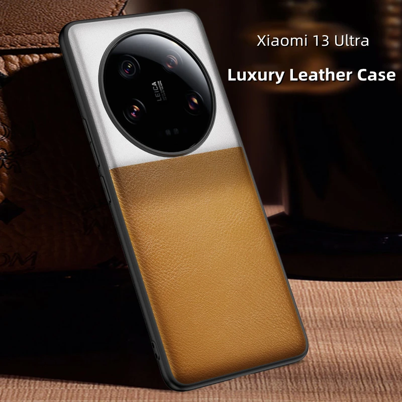 

For Xiaomi 13 Ultra Case New Colorblock Leather Phone Case For Xiaomi MI 13Ultra Metal Camera Protective Back Cover Funda