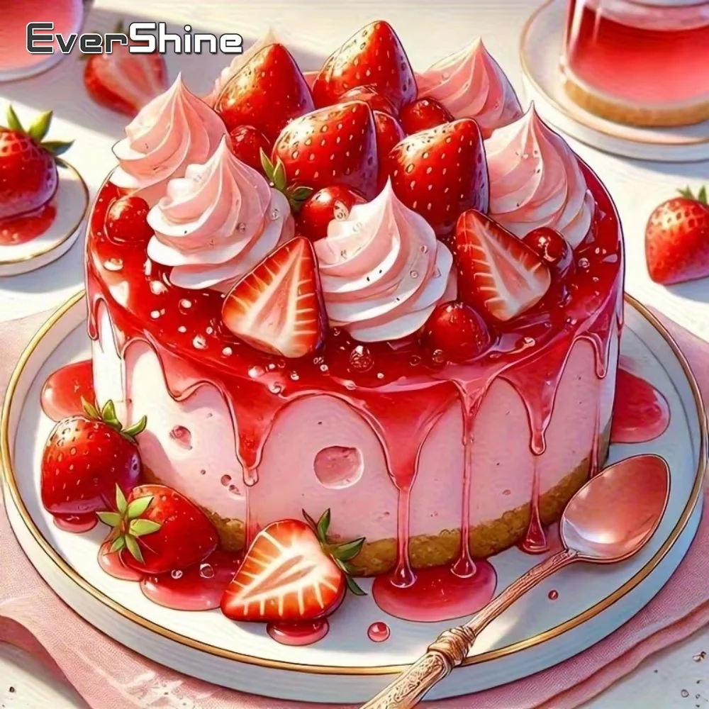 EverShine Diamant-Stickerei Erdbeerkuchen-Gemälde Dessert Acryl-Bastelbedarf DIY Diamant-Mosaik Landschaftsgemälde Feiertagsgeschenke