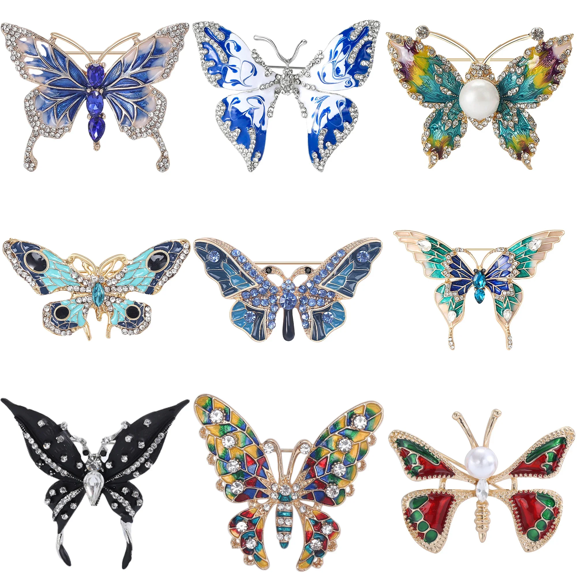 Enamel Butterfly Brooches for Women Unisex Rhinestone Insect Pins Office Party Friend Gifts Jewelry Accessories