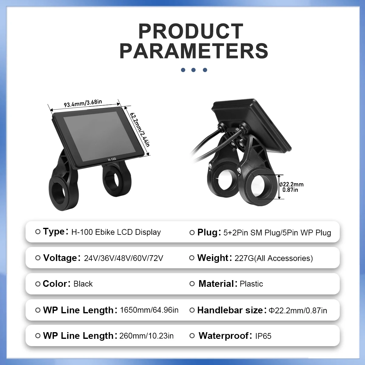 

Электрический велосипед H-100: цветной ЖК-дисплей, разъем SM/WP, магнитный 5-контактный разъем SM/водонепроницаемый, протокол 2, для комплекта переоборудования электровелосипеда