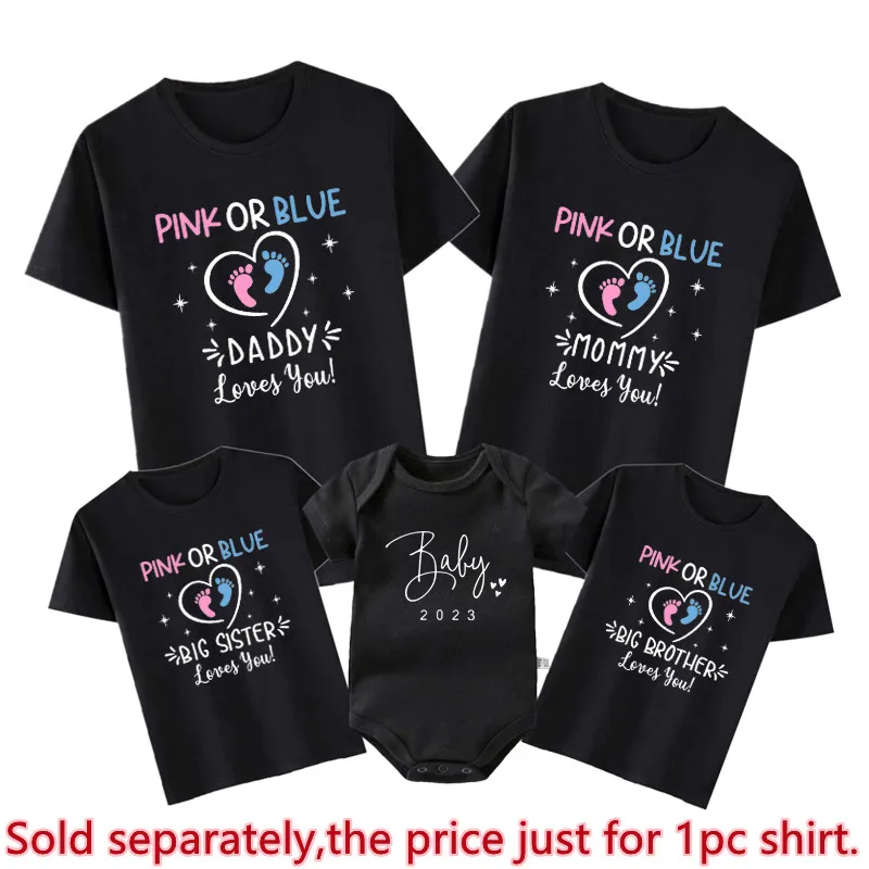 New Family Matching Outfits Pink or Blue Dad Mom Loves You T-shirts Big Brother Sister Baby Announcement Tops Family Look Shirts