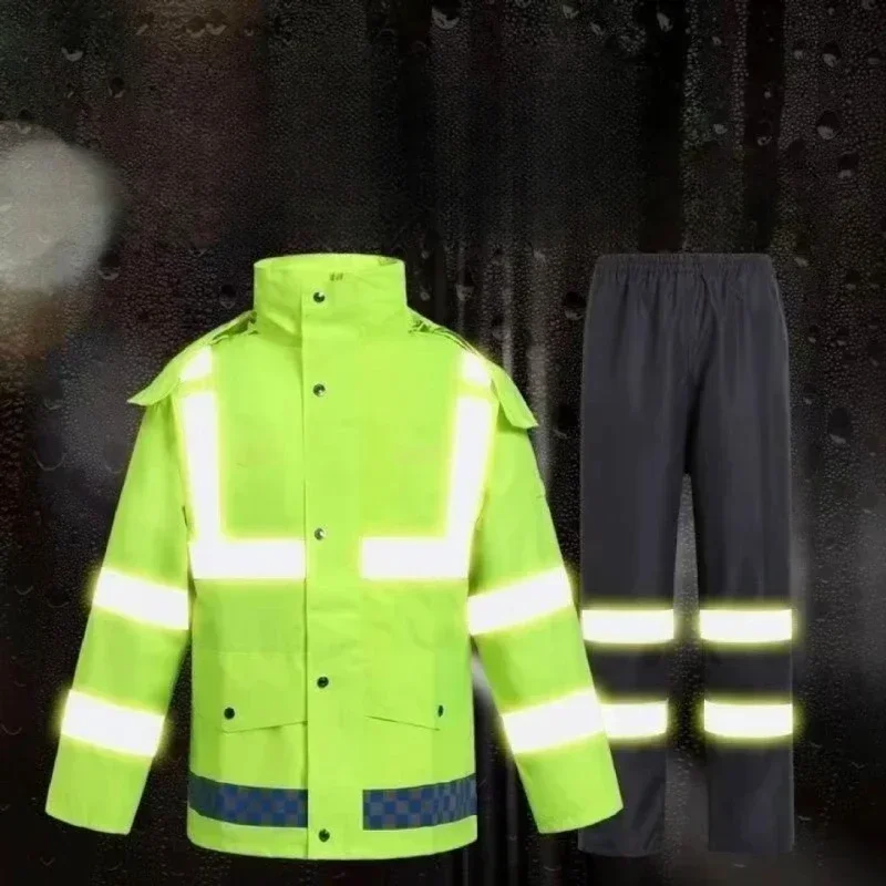 Raincoat and Rain Pants Suit Rainstorm-proof Full Body Traffic Reflective Duty Uniform Outdoor Sanitation Highway Greening