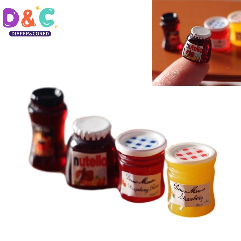 4Pcs 1:6/1:12 Dollhouse Miniature Coffee Can Bread Spread Fruit Sauce Jam Food Model Kitchen Decor Toy Doll House Accessories