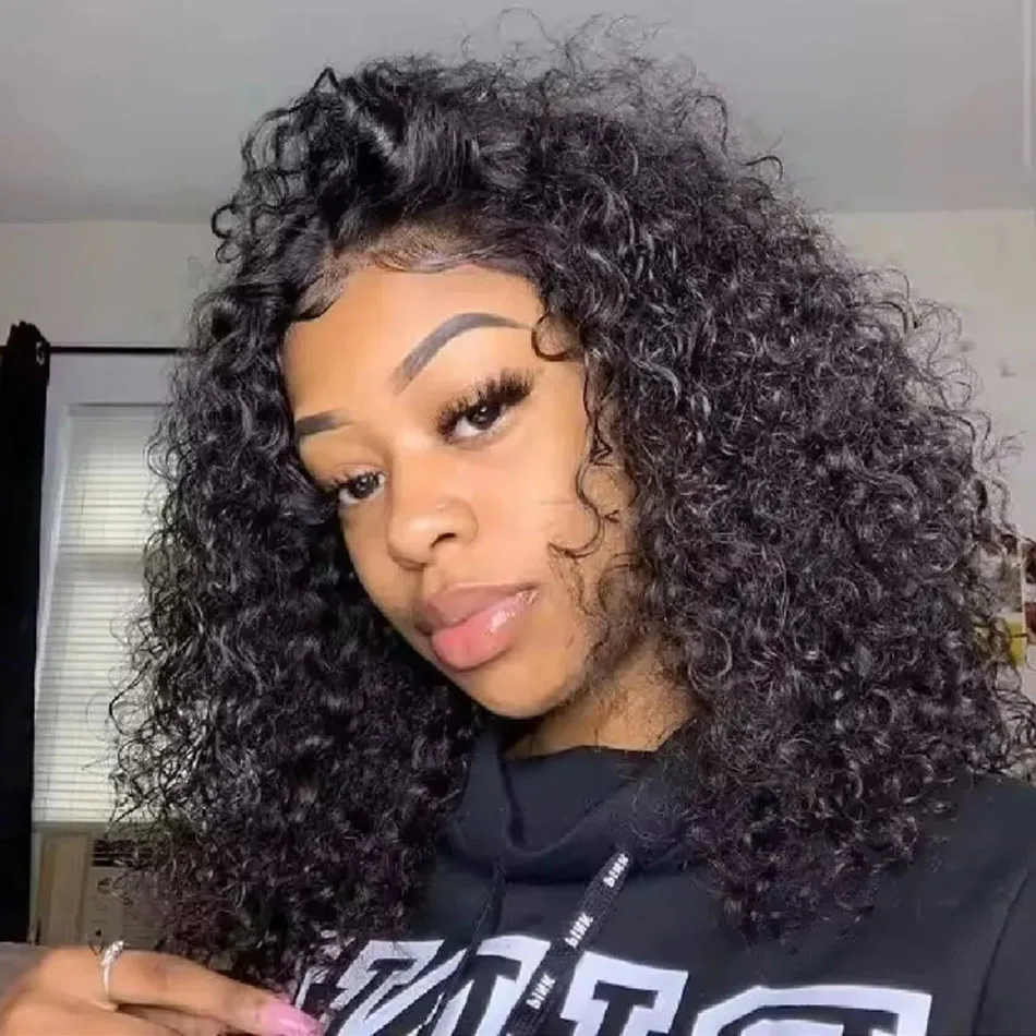 Wear And Go Glueless Wigs Bob Wig 12A Human Hair Wigs For Women Kinky Curly Lace Front Wigs Ready To Go Pre Plucked 180% Density