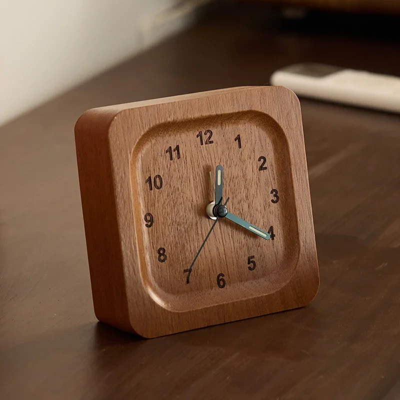 

Simple desktop solid wood luminous alarm clock silent desk clock office home desktop ornament log bedside hour clock