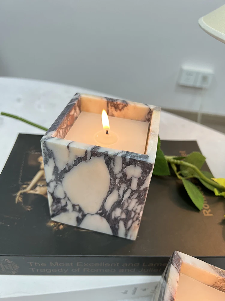 Luxury Natural Stone Calacatta Viola Violet Marble Onyx Holder Cups Candle Jars Empty Vessels Container Home Decor