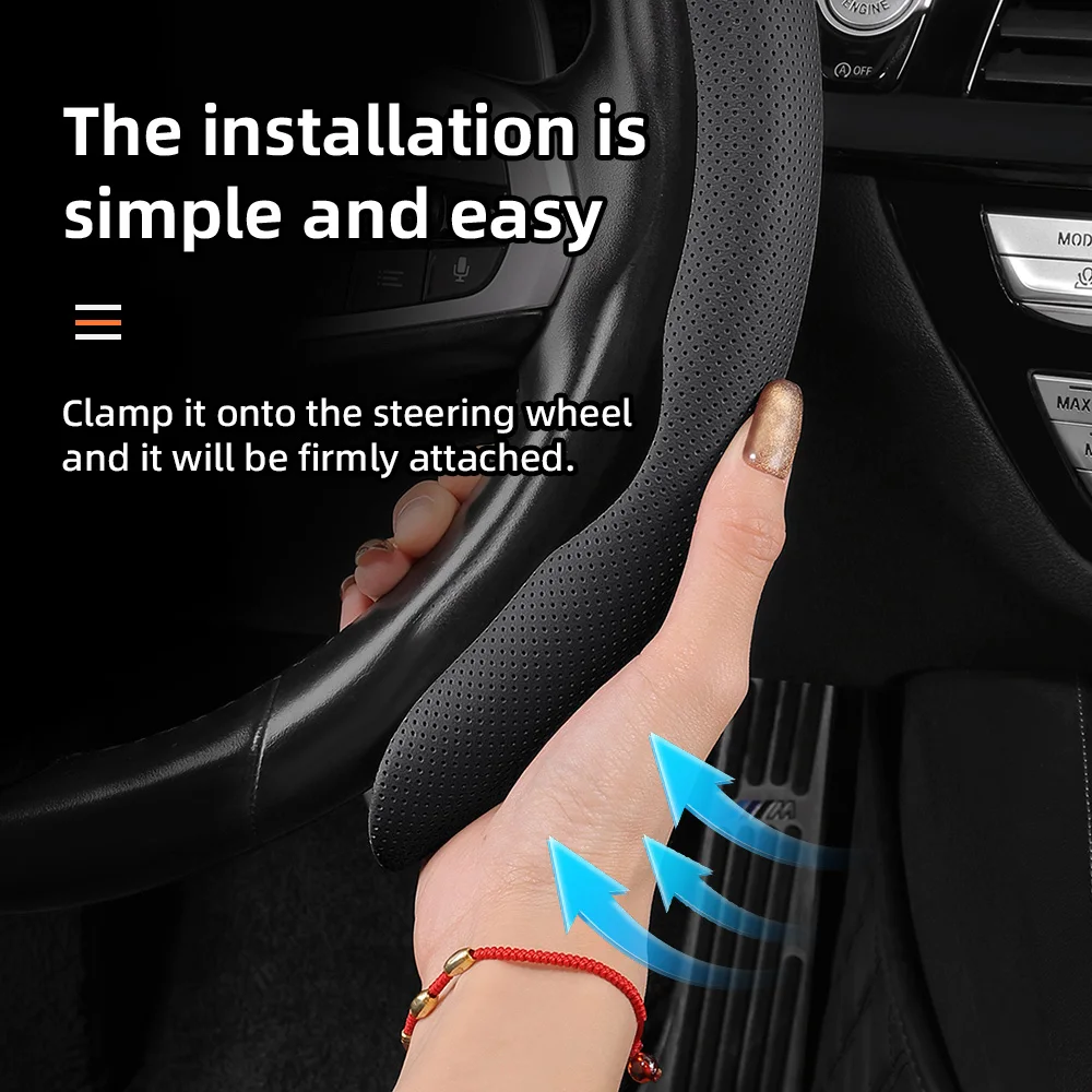 Suitable for Leapmotor Breathable Leather Steering Wheel Cover with Segmented Quick-Release Design, Non-Slip and Durable, for Models T03 C10 B10 B05 B03X C16 C11 C01, Etc., in Black, Bright Red, and Green view 5