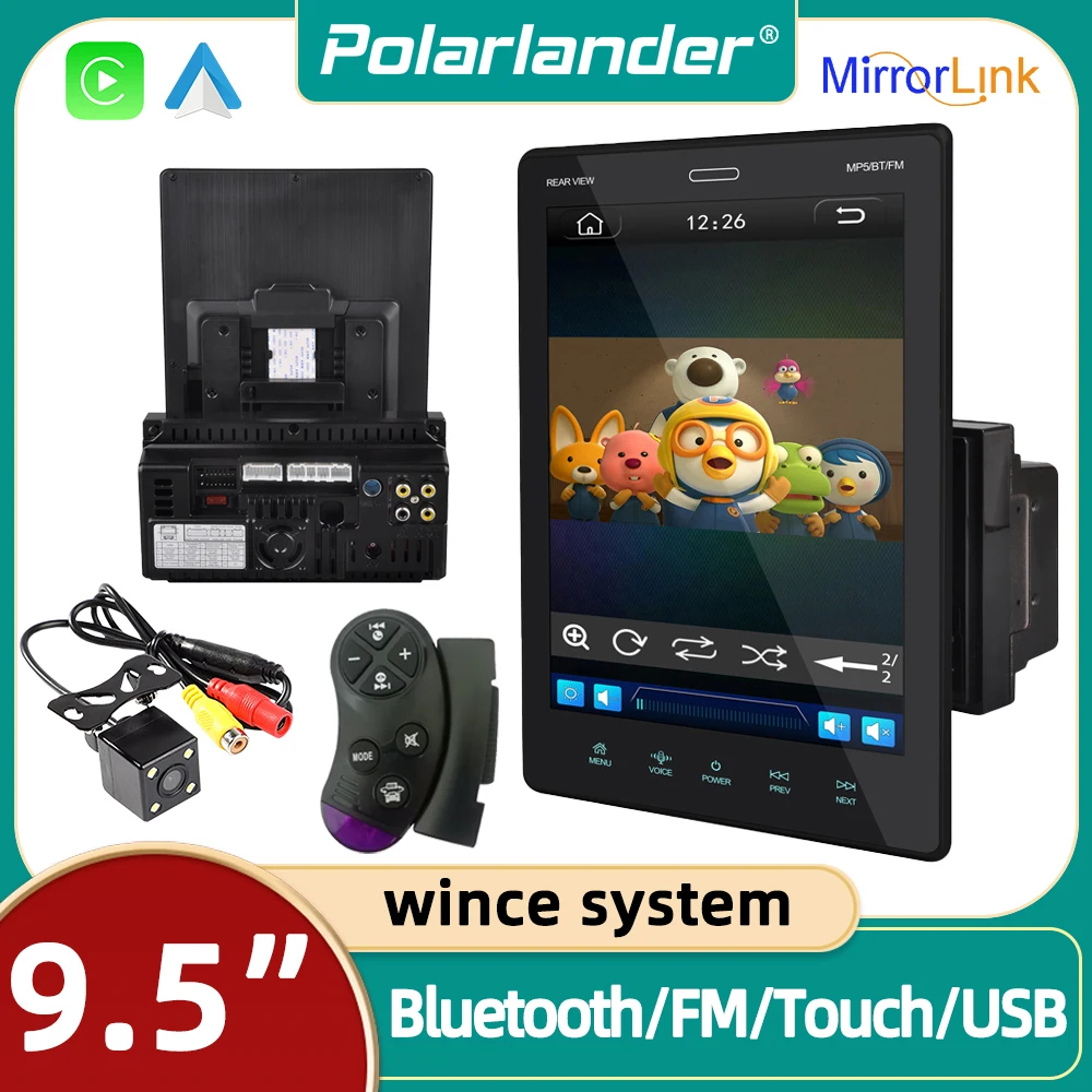 

2DIN Car Multimedia Player 9.5'' Mirror Link HD TFT Angle Adjustment Apple Carplay, Android Auto MP5 Player Bluetooth Autoradio