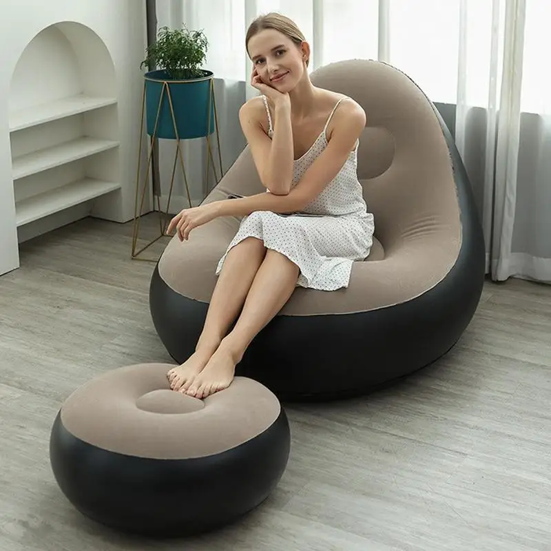 Folding Lounge Chair Portable Nap Chair Folding Lazy Sofa Blow Up Couch With With Footrest Stool Air Sofa Inflatable Couch