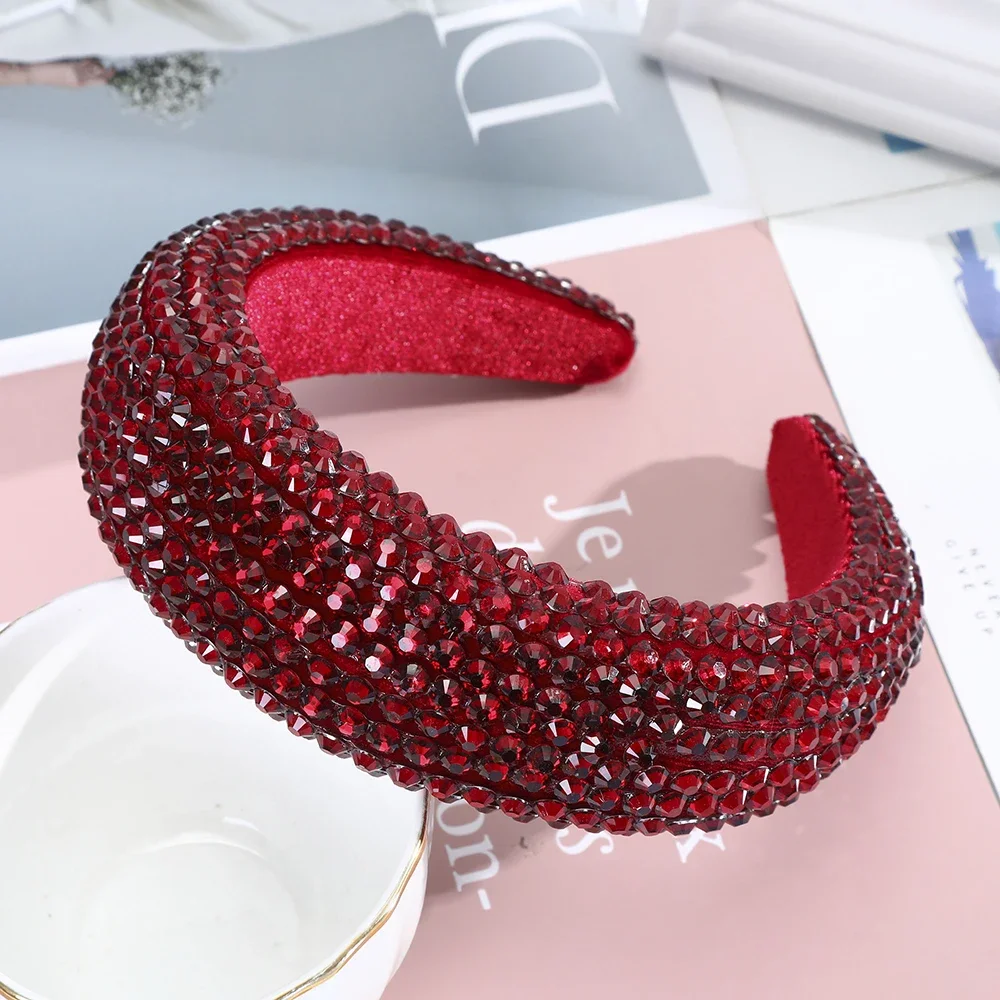 Nowy Rhinestone całkowicie wyłożone kryształkami opaski dla kobiet szeroki elastyczny Hairbands barokowy Tiara PU skórzane akcesoria do włosów stroik