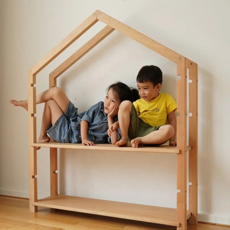 Wooden Adjustable Three-layer Storage Shelf Kids Bookcase