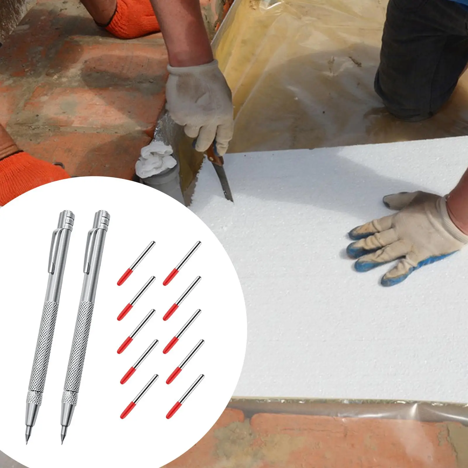 

Маркер для плотников, 2 штуки, инструмент для разметки в строительстве, с 10 сменными наконечниками, нескользящая резиновая рукоятка, металлический маркер для керамической плитки