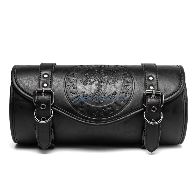 

Y9UC Retro Motorcycle Headlight Bag Gothic Punk Aesthetic Strong Waterproof PU Leather with Adjustable Hook Straps Present