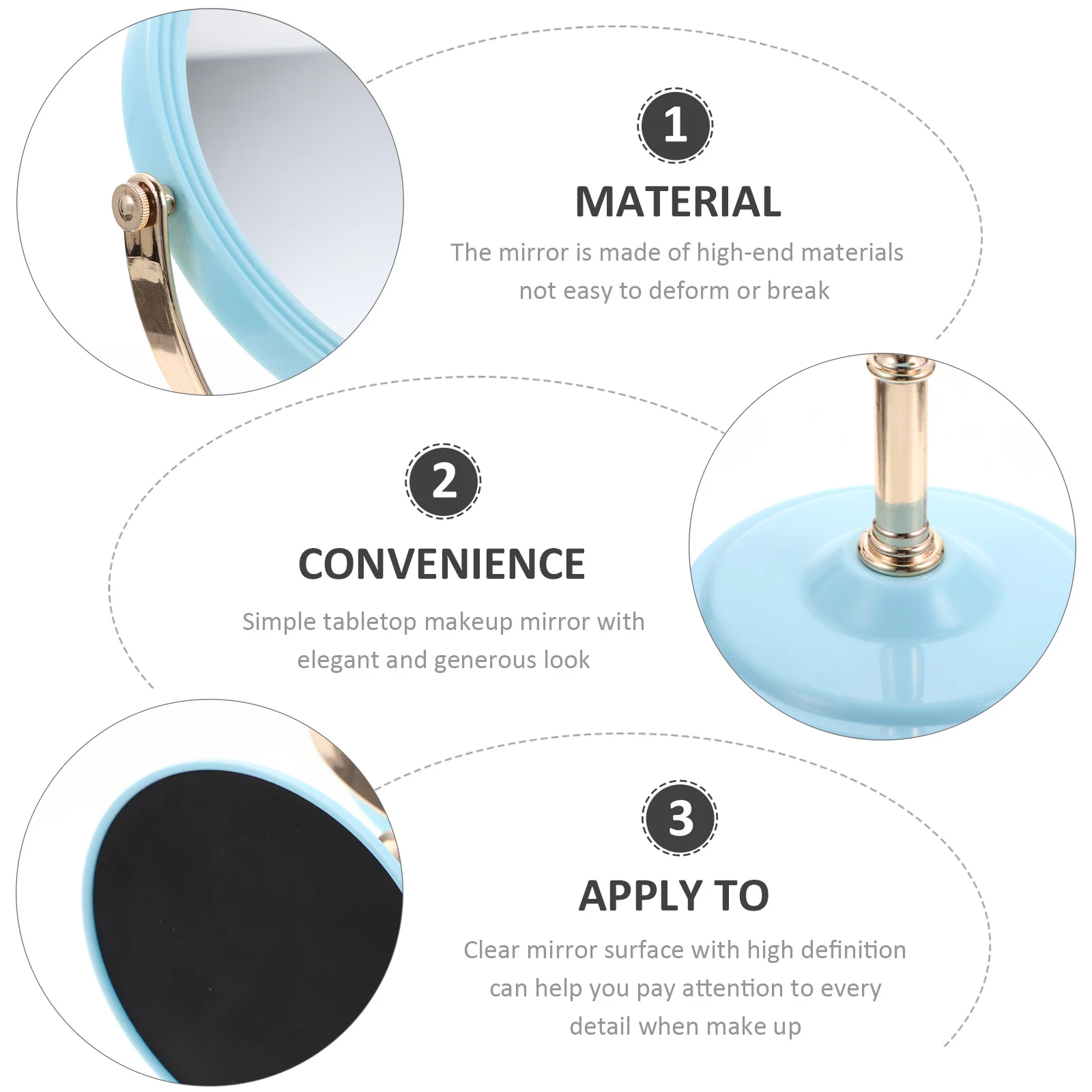 

European Style Desktop Round Makeup Mirror Double-Sided Rotating Vanity Table Mirror Clear High Definition Surface Durable