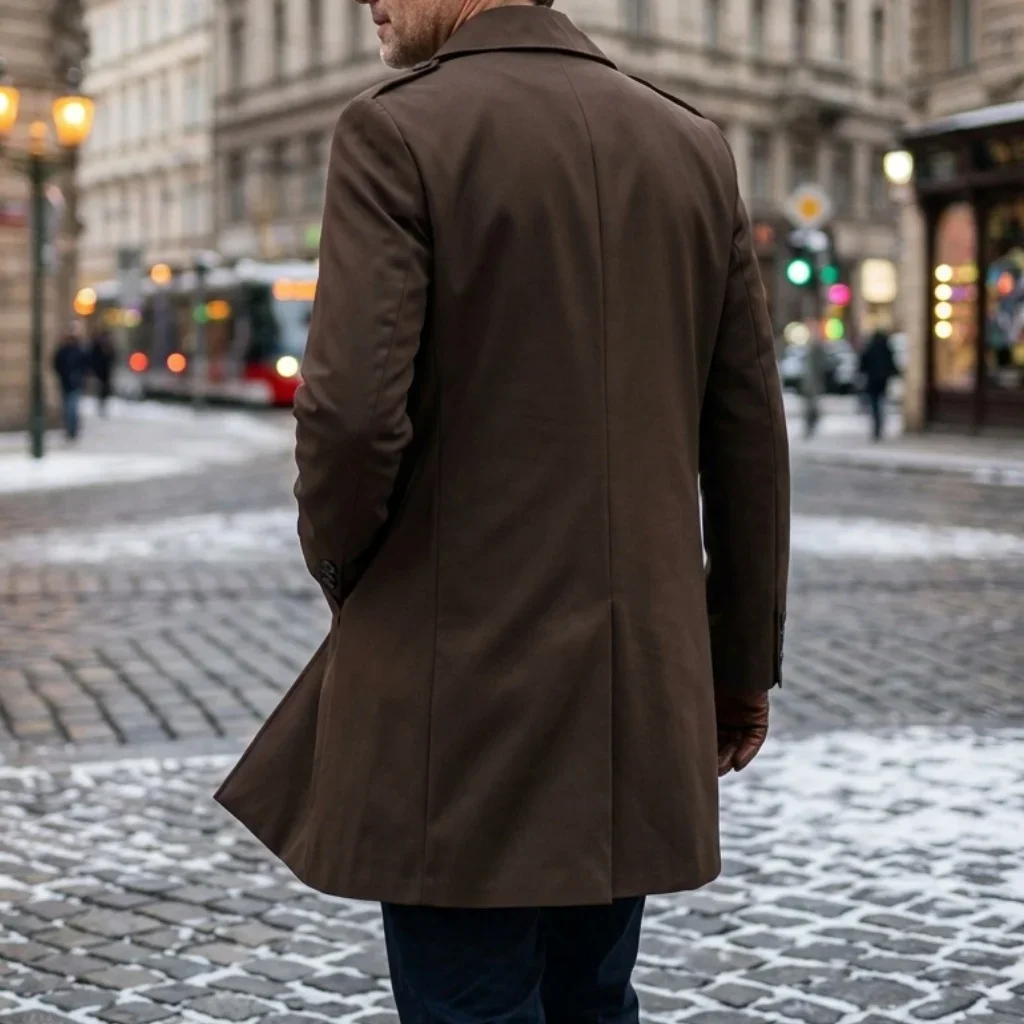 Herbstliche Herren-Windjacke: Dünne, zweireihige Jacke mit Epauletten – Mittellange Outdoor-Reise-Windjacke für Herren – Detail 14